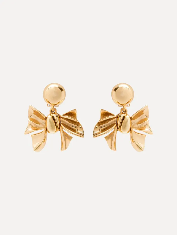 Women Bow Drop ClipOn Earrings Gold Oscar De La Renta Earrings