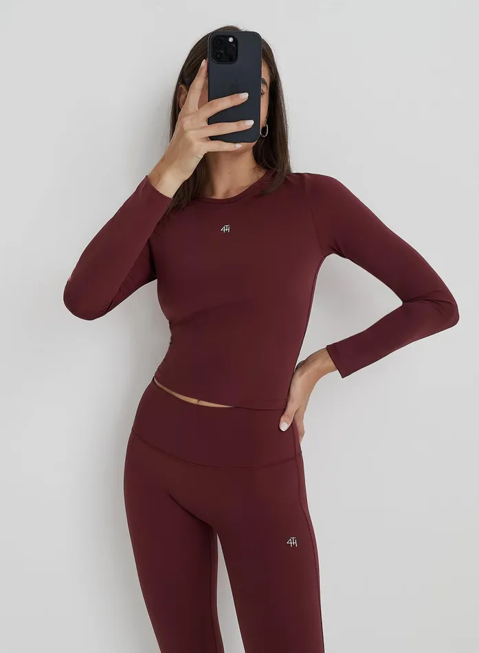 Women Burgundy 4th Branded Long Sleeve Active Top Anni 4th and Reckless Athleisure