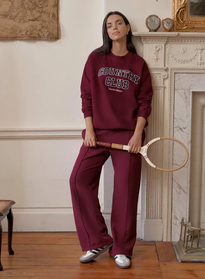 Women Burgundy Country Club Slogan Classic Longline Sweatshirt Charli 4th and Reckless Athleisure