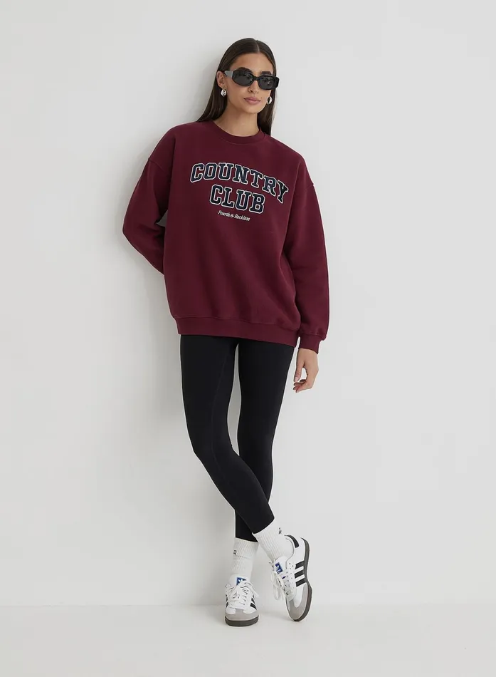 Women Burgundy Country Club Slogan Classic Longline Sweatshirt Charli 4th and Reckless Athleisure