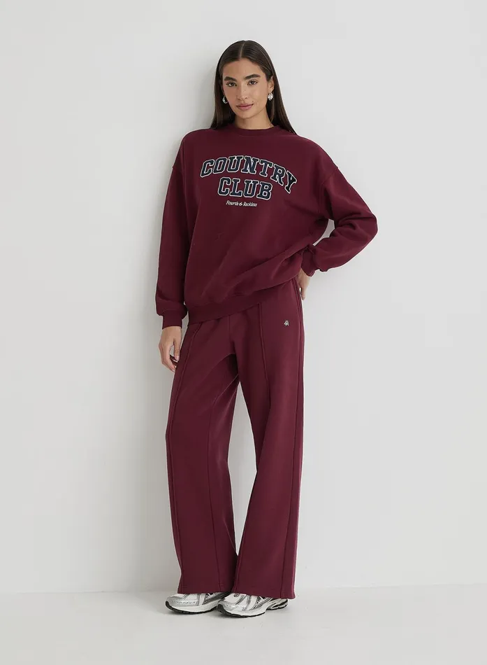 Women Burgundy Country Club Slogan Classic Longline Sweatshirt Charli 4th and Reckless Athleisure