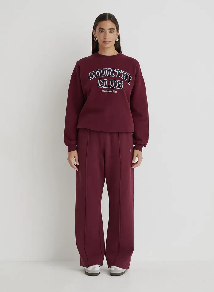 Women Burgundy Country Club Slogan Classic Longline Sweatshirt Charli 4th and Reckless Athleisure