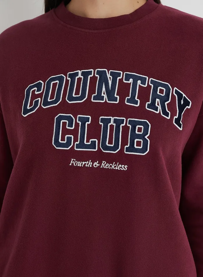 Women Burgundy Country Club Slogan Classic Longline Sweatshirt Charli 4th and Reckless Athleisure
