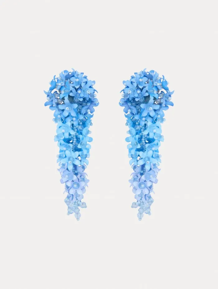Women Cascading Flower ClipOn Earrings Powder Blue Oscar De La Renta Earrings