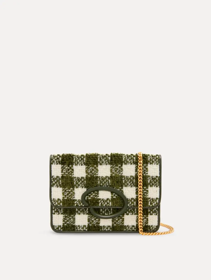 Women Chenille Check Tweed O Pochette Ivory Olive Oscar De La Renta Handbags