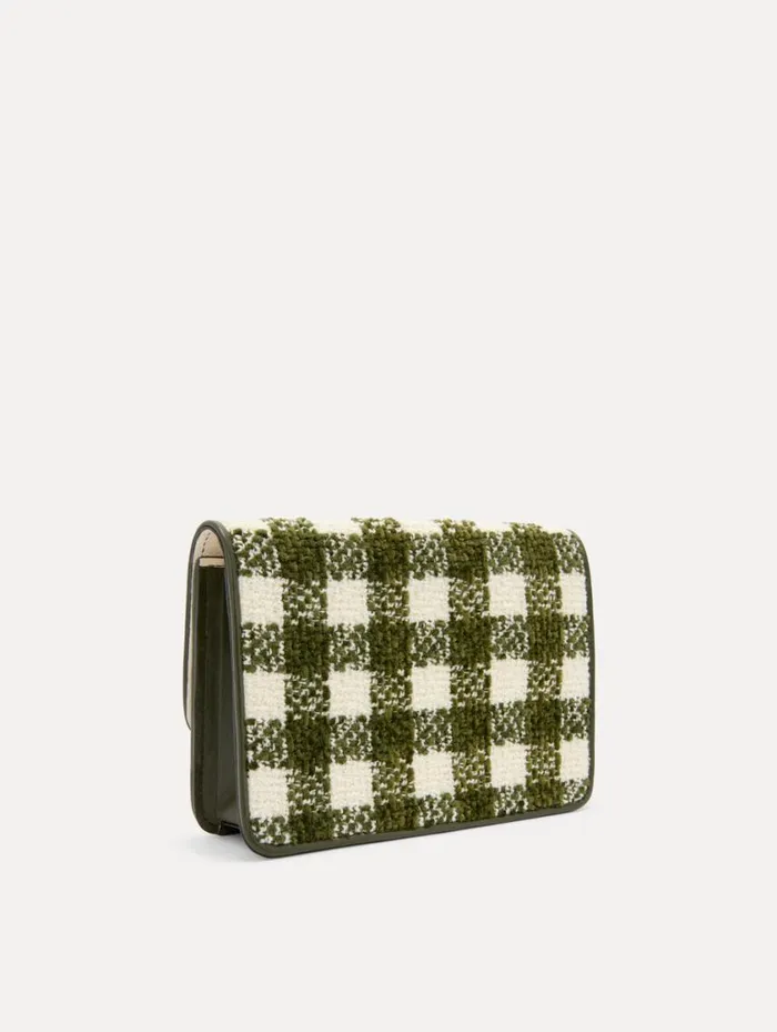 Women Chenille Check Tweed O Pochette Ivory Olive Oscar De La Renta Handbags
