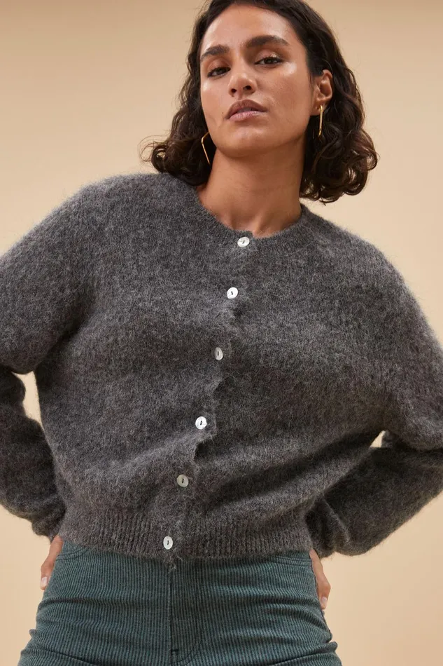 Women Cleo Natural Cardigan Dark Grey Melee Bybar Cardigans