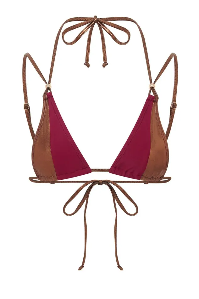 Women Contrast Metallic Triangle Bikini Top With Beads Jaded London Bikini Tops