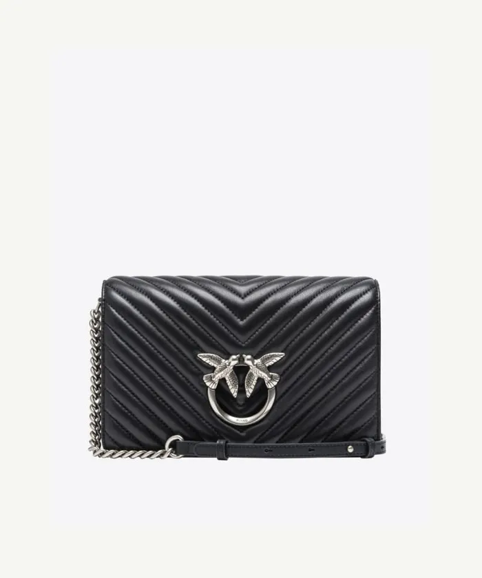 Women Crossbody Bags Pinko Classic Love Bag Click Chevron Blackold Silver