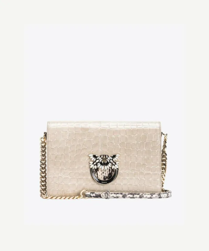 Women Crossbody Bags Pinko PINKO Galleria Classic Love Bag Click In Crocodile And Reptileprint Leather Sandlightgold Women Crossbody Bags Pinko PINKO Galleria Classic Love Bag Click In Crocodile And Reptileprint Leather Sandlightgold