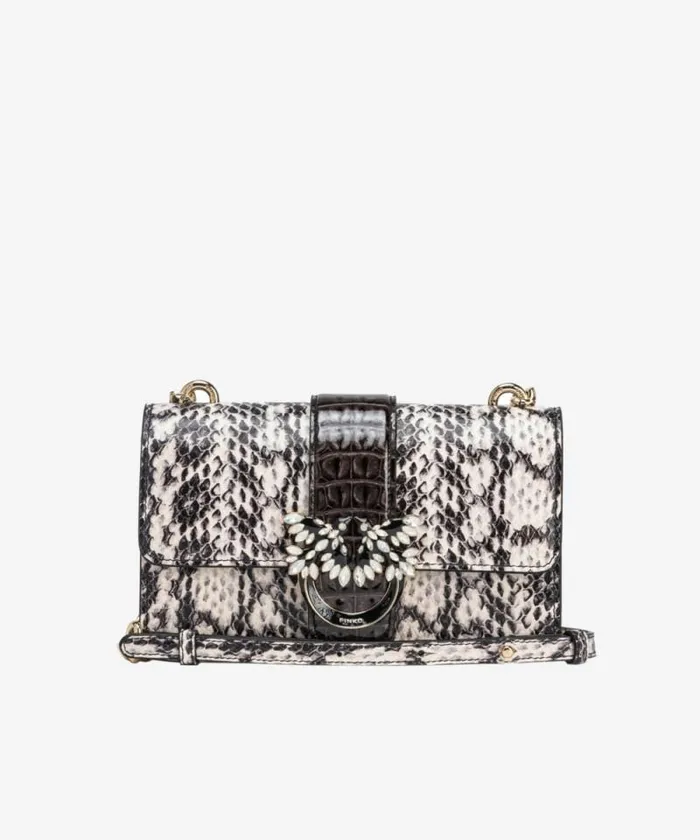 Women Crossbody Bags Pinko PINKO Galleria Mini Love Bag One In Reptile And Crocodileprint Leather Whiteblacklightgold Women Crossbody Bags Pinko PINKO Galleria Mini Love Bag One In Reptile And Crocodileprint Leather Whiteblacklightgold
