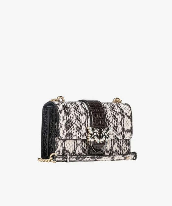 Women Crossbody Bags Pinko PINKO Galleria Mini Love Bag One In Reptile And Crocodileprint Leather Whiteblacklightgold Women Crossbody Bags Pinko PINKO Galleria Mini Love Bag One In Reptile And Crocodileprint Leather Whiteblacklightgold