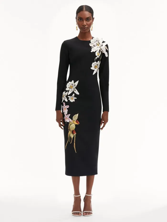 Women Crystal Orchid Threadwork Dress Black Oscar De La Renta Dresses Women Crystal Orchid Threadwork Dress Black Oscar De La Renta Dresses