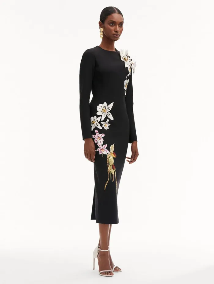 Women Crystal Orchid Threadwork Dress Black Oscar De La Renta Dresses Women Crystal Orchid Threadwork Dress Black Oscar De La Renta Dresses