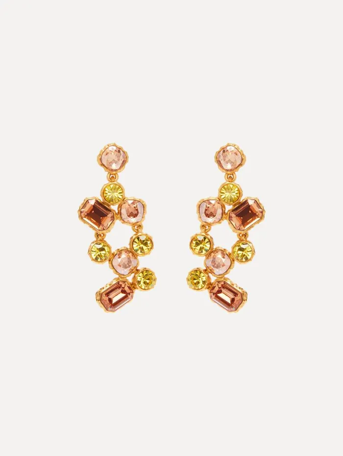 Women Crystal Scramble Earrings Topaz Multi Oscar De La Renta Earrings