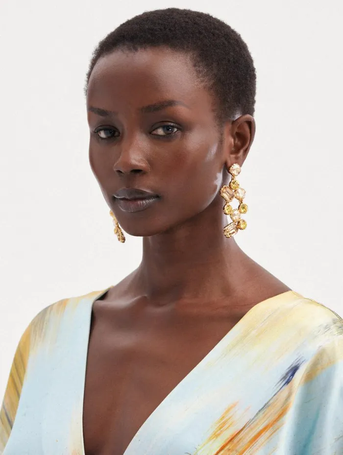 Women Crystal Scramble Earrings Topaz Multi Oscar De La Renta Earrings Women Crystal Scramble Earrings Topaz Multi Oscar De La Renta Earrings