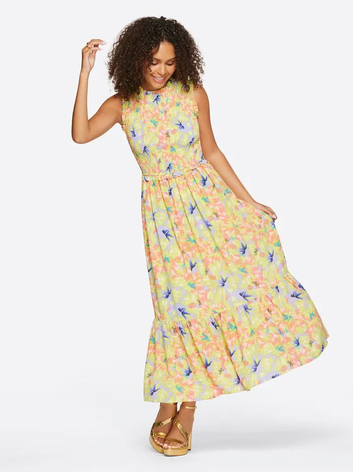 Women Dresses Jessica Simpson Mira Tiered Ruffle Maxi Dress In Candy Hibiscus