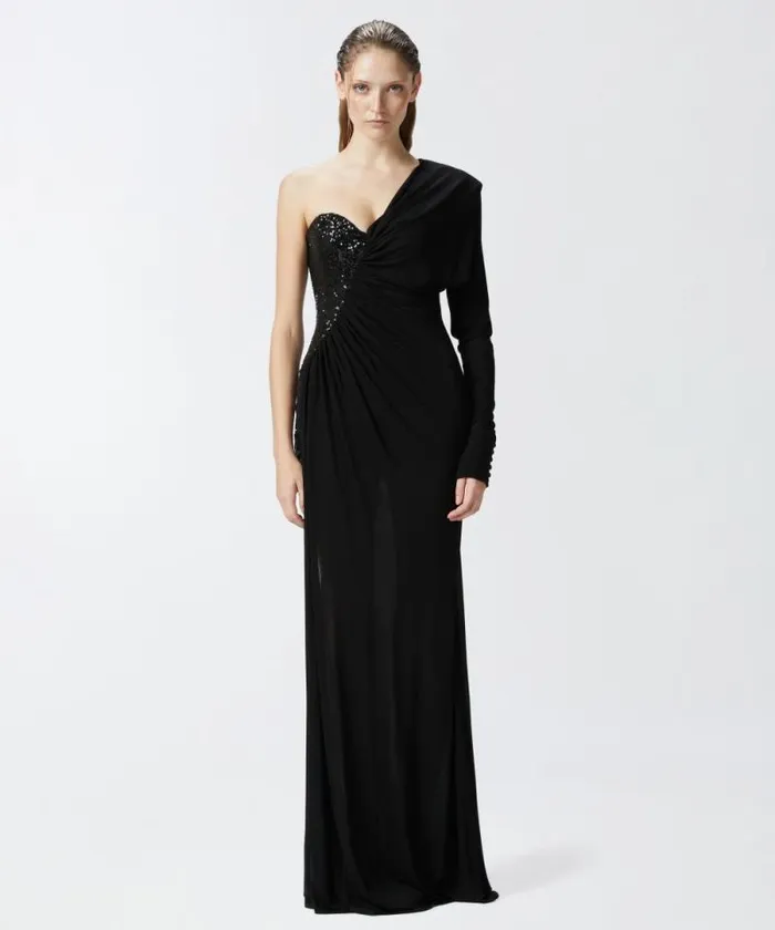 Women Dresses Pinko Elegant Asymmetric Dress With Sequins Limo Black