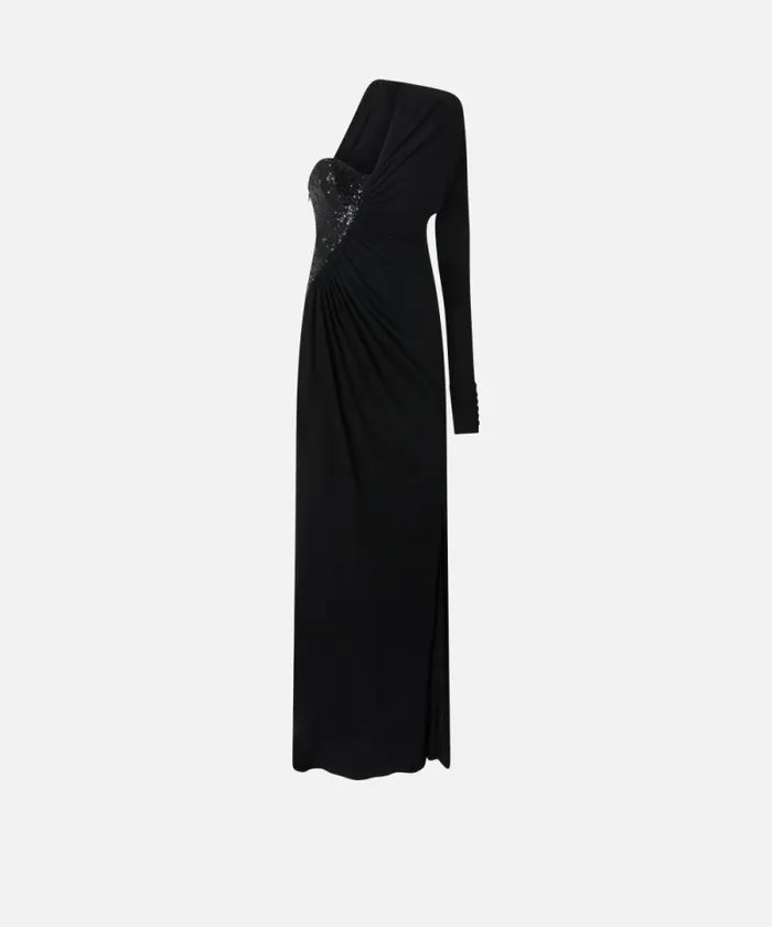 Women Dresses Pinko Elegant Asymmetric Dress With Sequins Limo Black