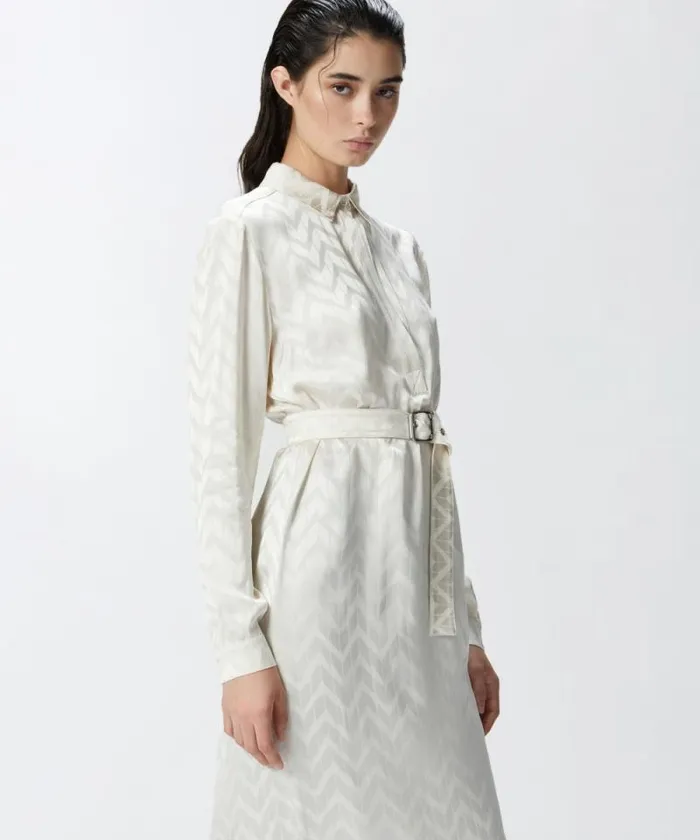 Women Dresses Pinko Jacquard Satin Shirt Dress Milk White Women Dresses Pinko Jacquard Satin Shirt Dress Milk White