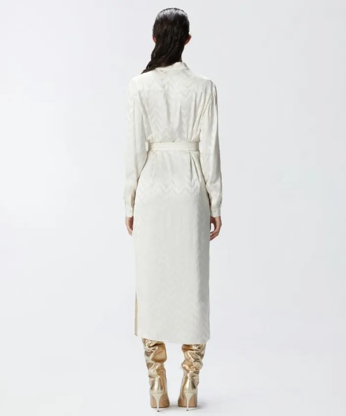 Women Dresses Pinko Jacquard Satin Shirt Dress Milk White Women Dresses Pinko Jacquard Satin Shirt Dress Milk White