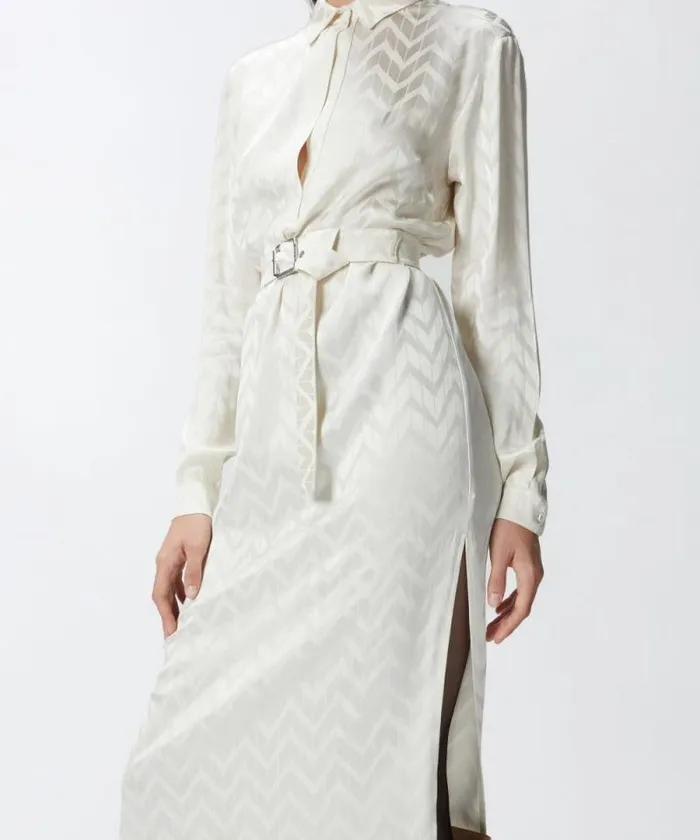 Women Dresses Pinko Jacquard Satin Shirt Dress Milk White Women Dresses Pinko Jacquard Satin Shirt Dress Milk White