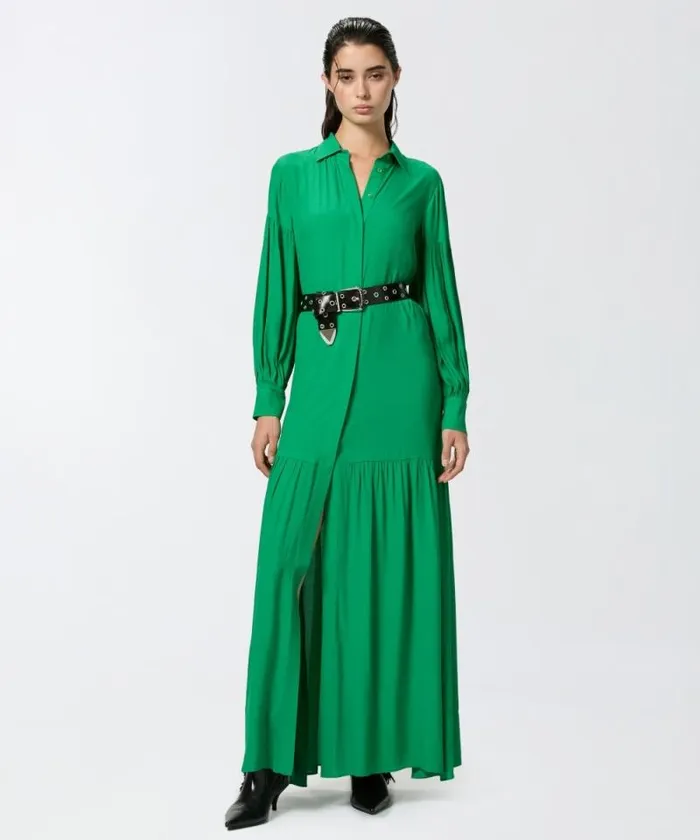 Women Dresses Pinko Long Belted Shirt Dress Fern Green