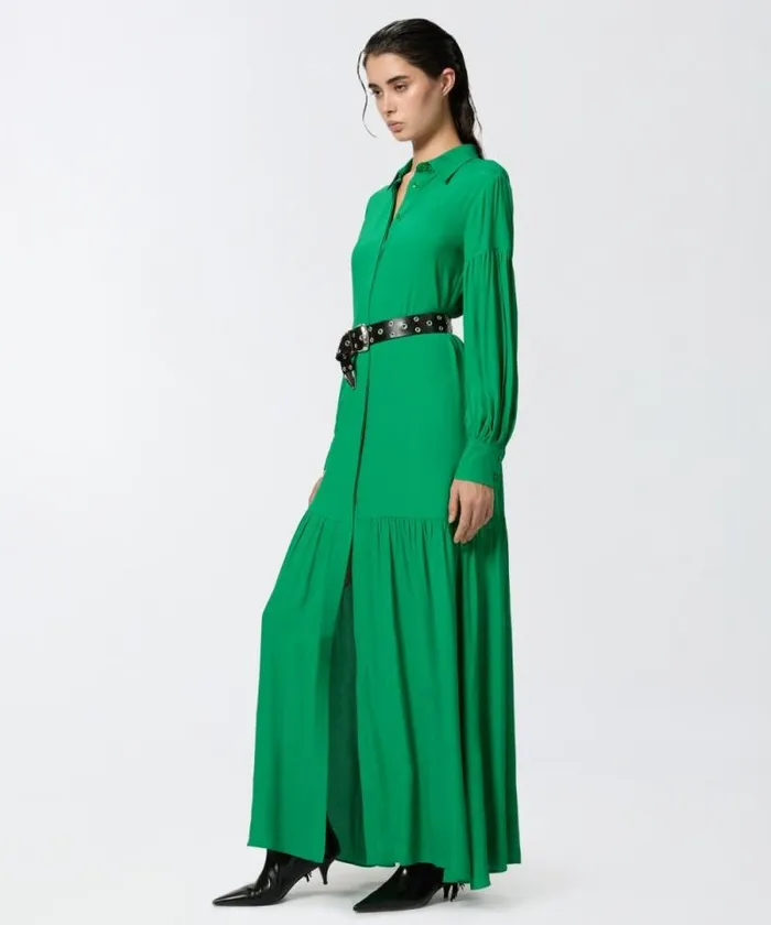 Women Dresses Pinko Long Belted Shirt Dress Fern Green Women Dresses Pinko Long Belted Shirt Dress Fern Green