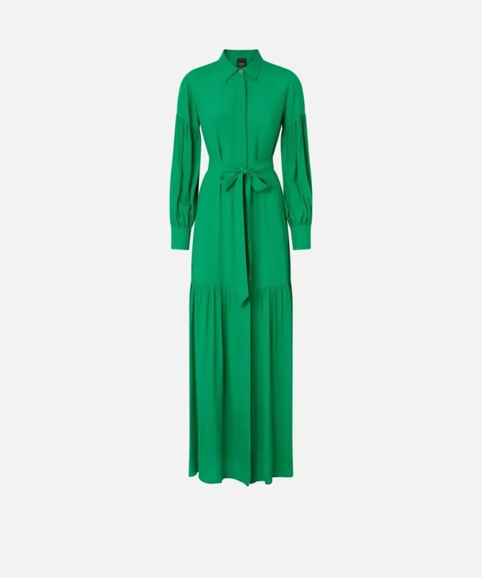 Women Dresses Pinko Long Belted Shirt Dress Fern Green Women Dresses Pinko Long Belted Shirt Dress Fern Green