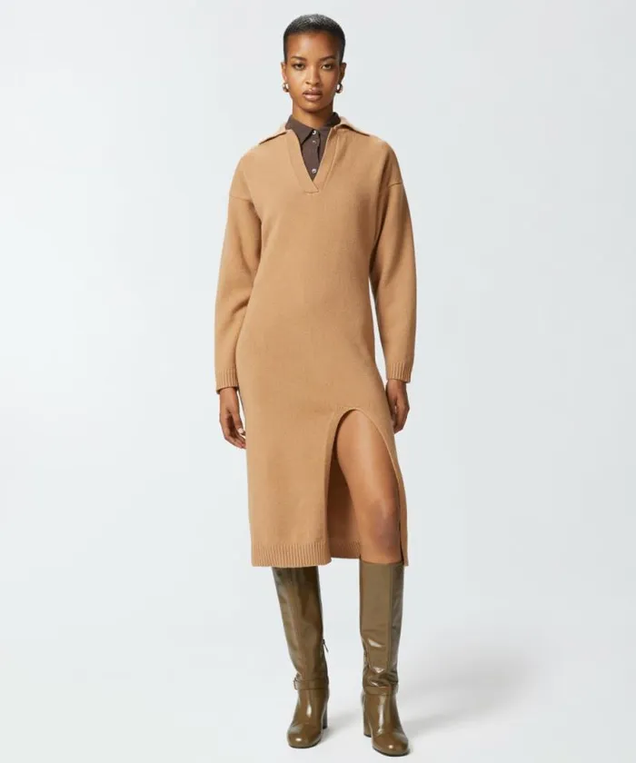 Women Dresses Pinko Long Cashmere Blend Knit Dress Tannin Beige