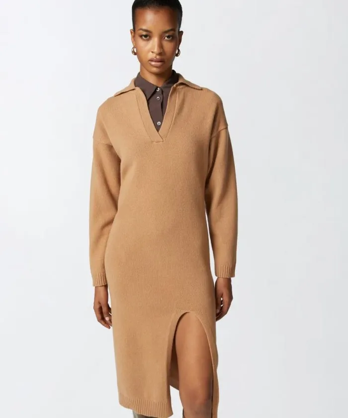 Women Dresses Pinko Long Cashmere Blend Knit Dress Tannin Beige