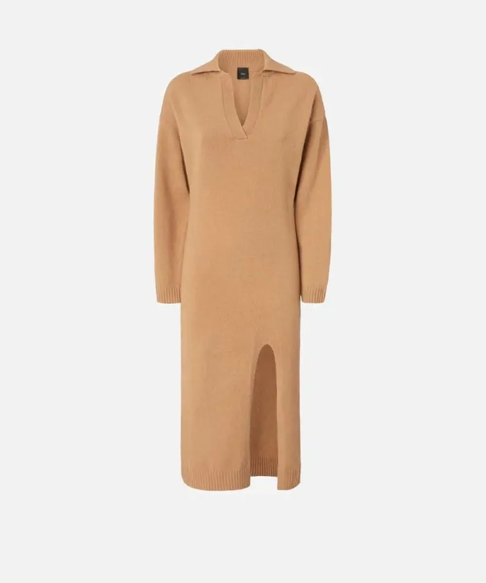 Women Dresses Pinko Long Cashmere Blend Knit Dress Tannin Beige