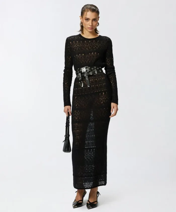 Women Dresses Pinko Long Openwork Knit Dress Limo Black