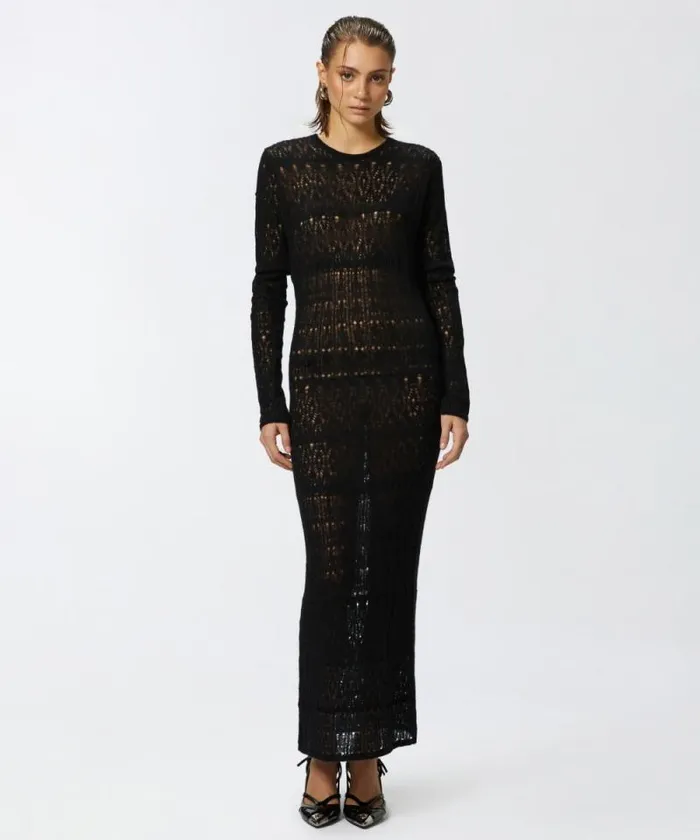 Women Dresses Pinko Long Openwork Knit Dress Limo Black