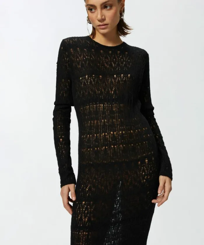 Women Dresses Pinko Long Openwork Knit Dress Limo Black