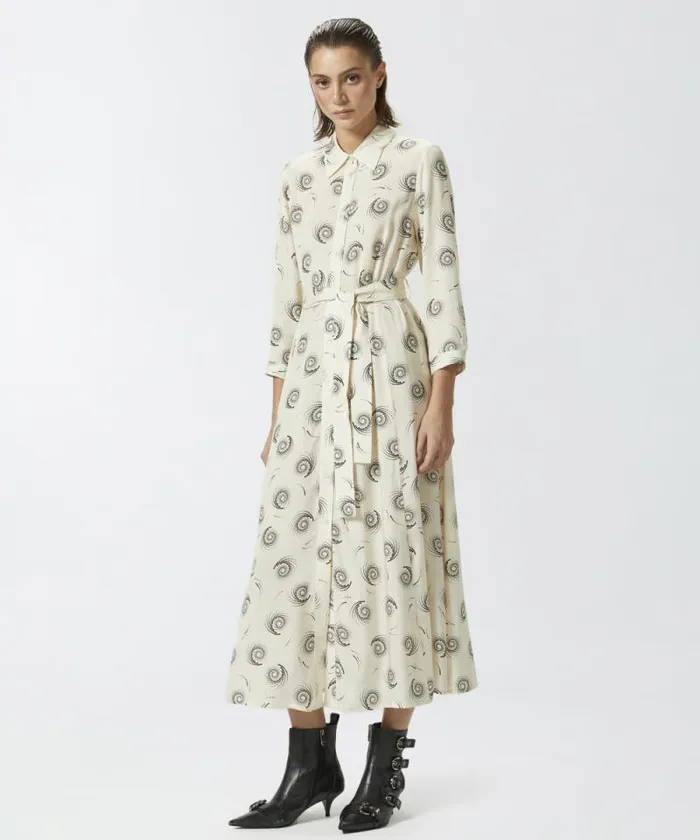 Women Dresses Pinko Long Shirt Dress In Swirlprint Twill Creamblack