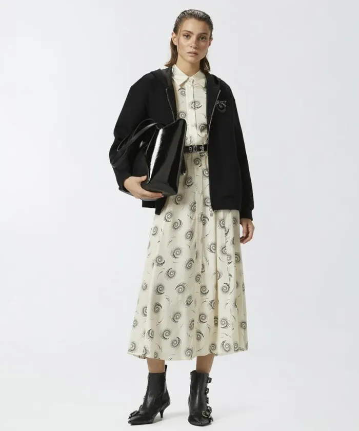 Women Dresses Pinko Long Shirt Dress In Swirlprint Twill Creamblack