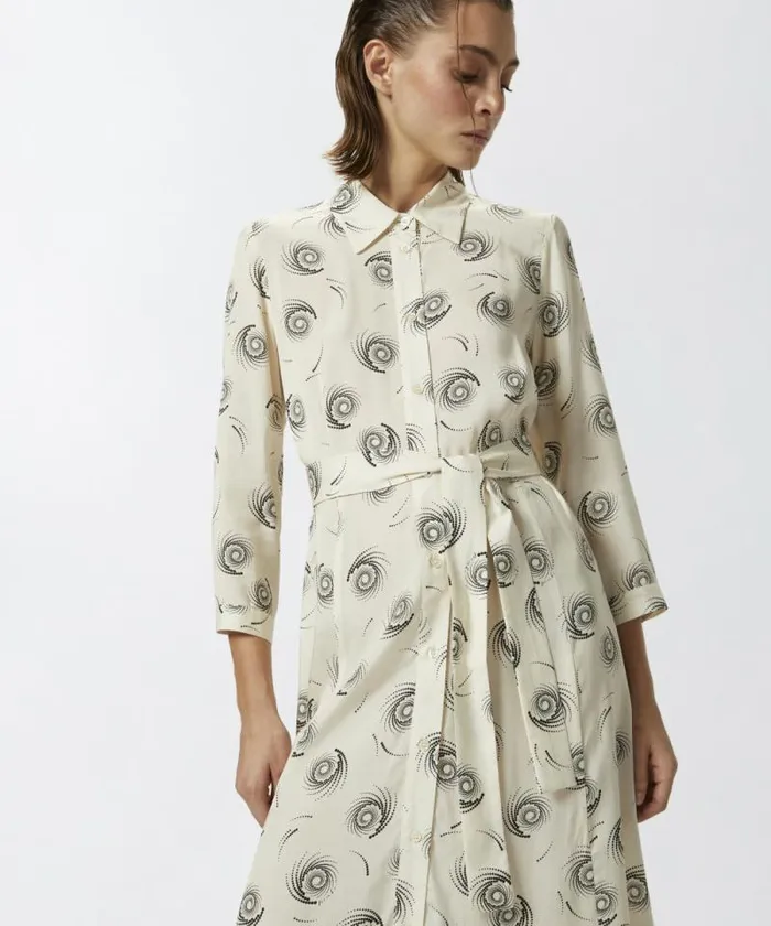 Women Dresses Pinko Long Shirt Dress In Swirlprint Twill Creamblack