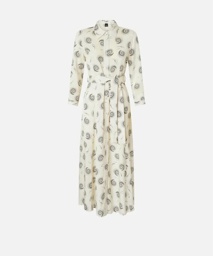 Women Dresses Pinko Long Shirt Dress In Swirlprint Twill Creamblack