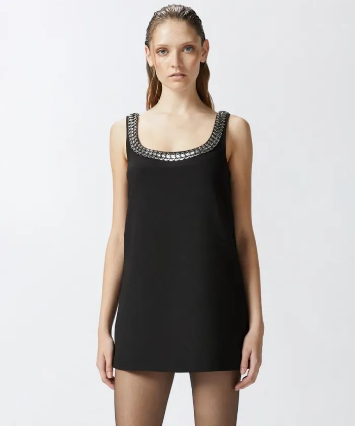 Women Dresses Pinko Mini Cami Dress With Shiny Embroidery Limo Black Women Dresses Pinko Mini Cami Dress With Shiny Embroidery Limo Black