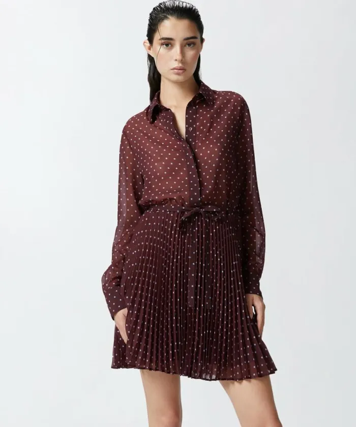 Women Dresses Pinko Mini Chiffon Shirt Dress With Polka Dots Burgundypale Blue Women Dresses Pinko Mini Chiffon Shirt Dress With Polka Dots Burgundypale Blue