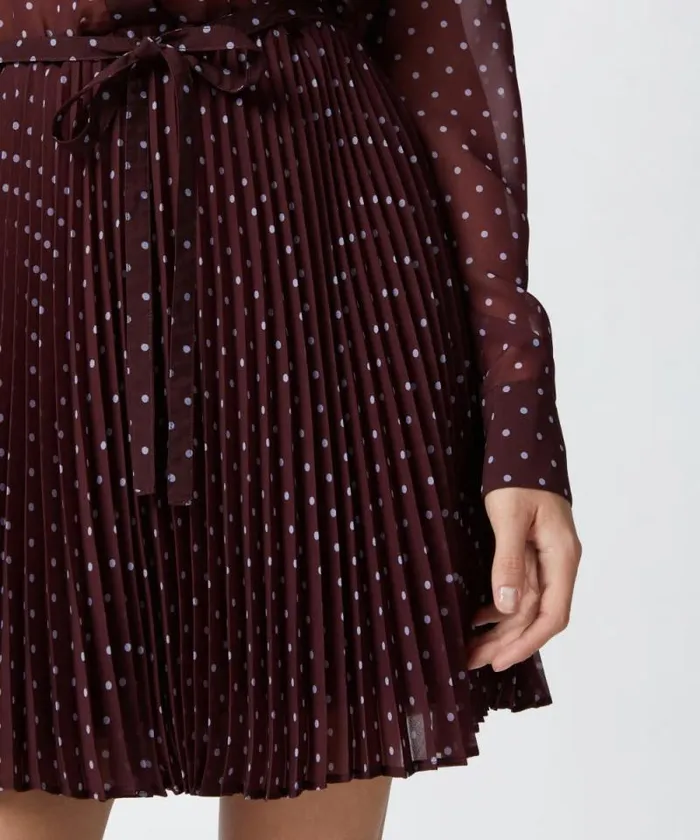 Women Dresses Pinko Mini Chiffon Shirt Dress With Polka Dots Burgundypale Blue Women Dresses Pinko Mini Chiffon Shirt Dress With Polka Dots Burgundypale Blue