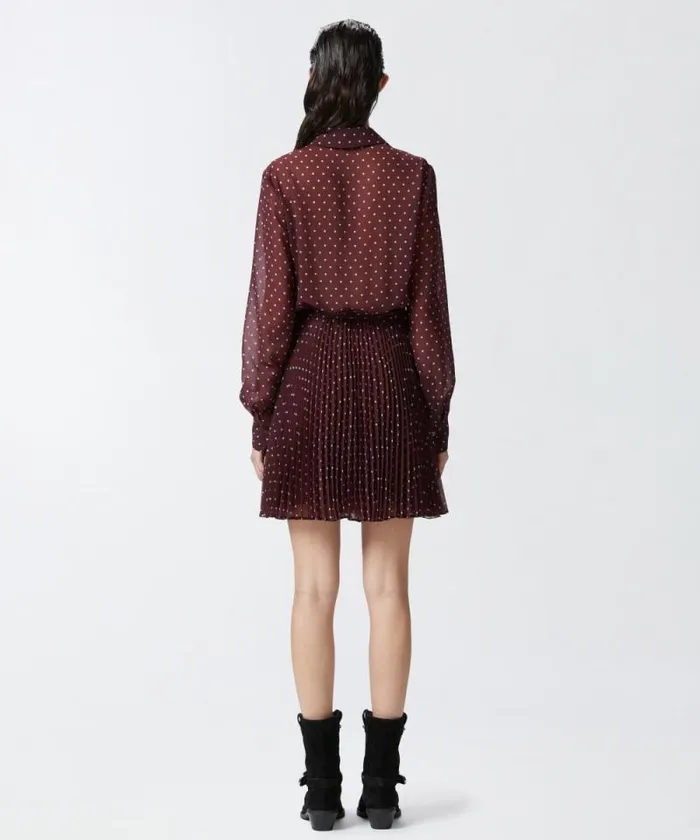 Women Dresses Pinko Mini Chiffon Shirt Dress With Polka Dots Burgundypale Blue Women Dresses Pinko Mini Chiffon Shirt Dress With Polka Dots Burgundypale Blue
