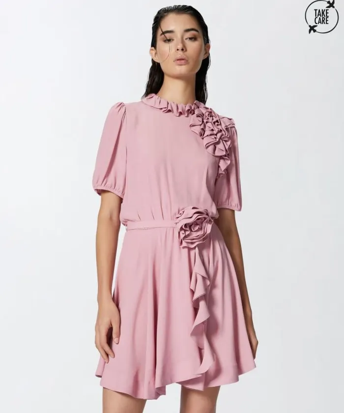 Women Dresses Pinko Silkblend Mini Dress With Rose And Ruffles Pinkpolignac