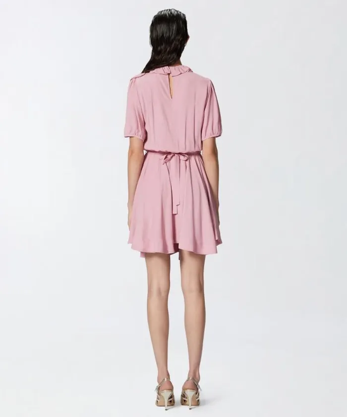 Women Dresses Pinko Silkblend Mini Dress With Rose And Ruffles Pinkpolignac Women Dresses Pinko Silkblend Mini Dress With Rose And Ruffles Pinkpolignac