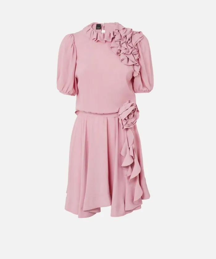 Women Dresses Pinko Silkblend Mini Dress With Rose And Ruffles Pinkpolignac Women Dresses Pinko Silkblend Mini Dress With Rose And Ruffles Pinkpolignac