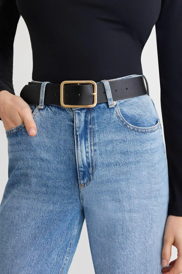 Women Dynamite Belts Rounded Square Buckle Belt Black