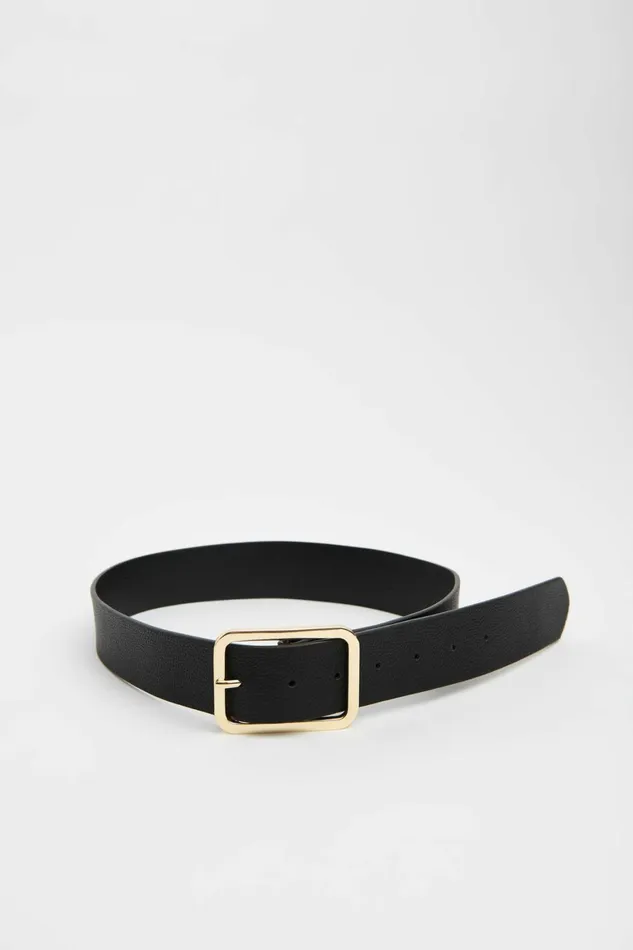 Women Dynamite Belts Rounded Square Buckle Belt Black