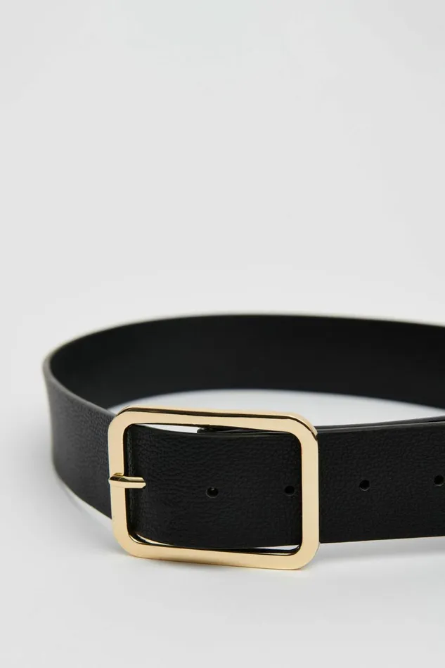 Women Dynamite Belts Rounded Square Buckle Belt Black