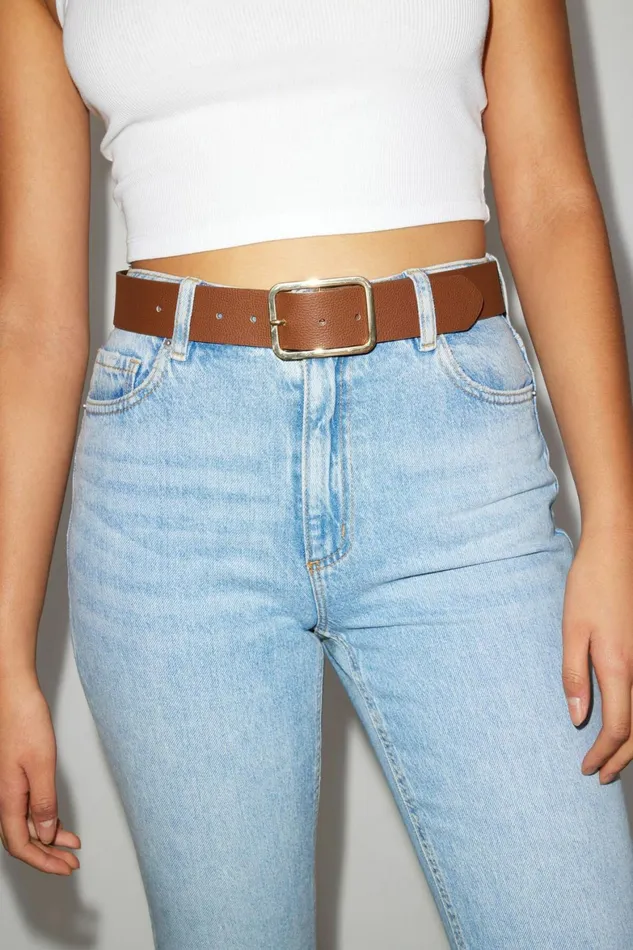 Women Dynamite Belts Rounded Square Buckle Belt Brown